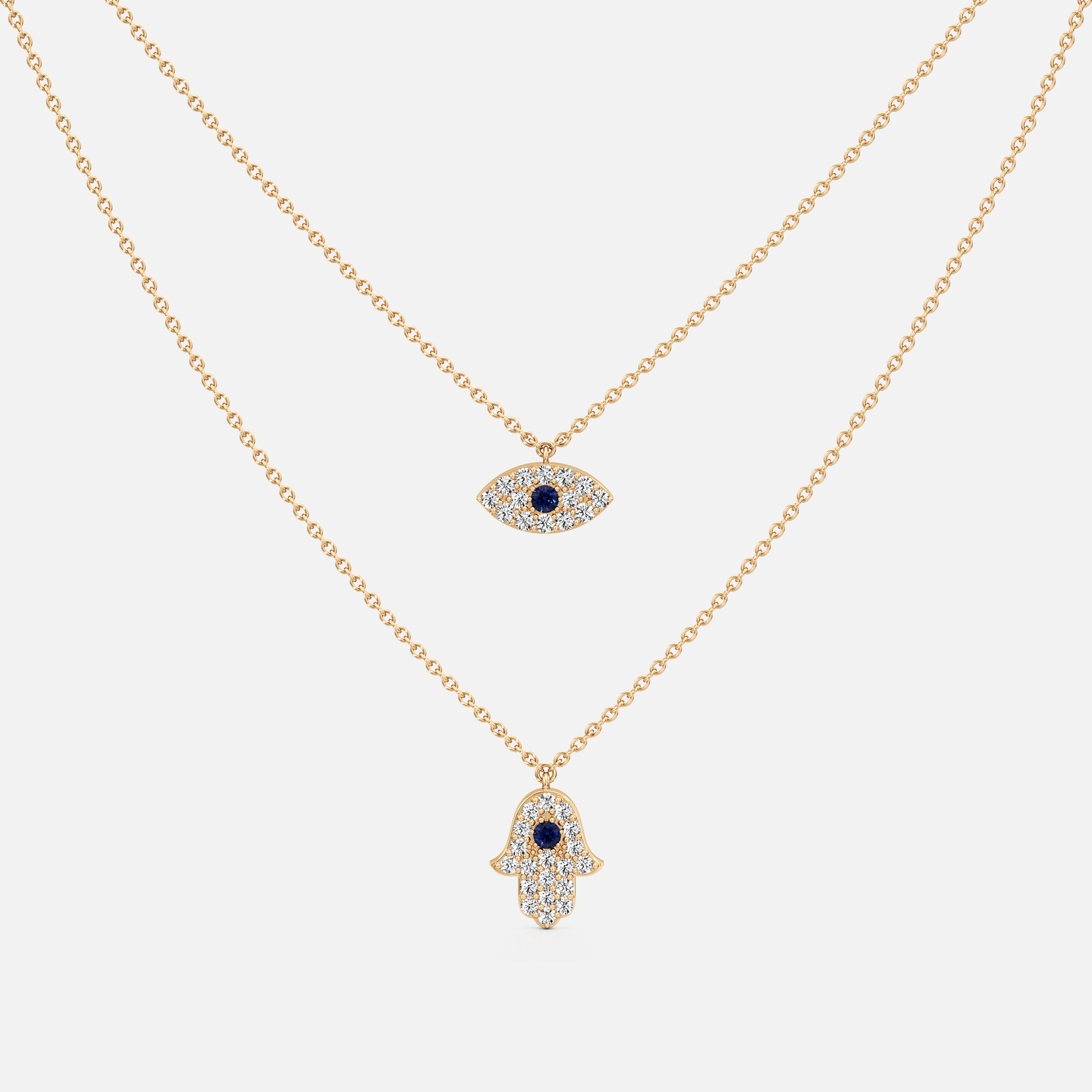 Evil Eye & Hamsa Layered Pendant